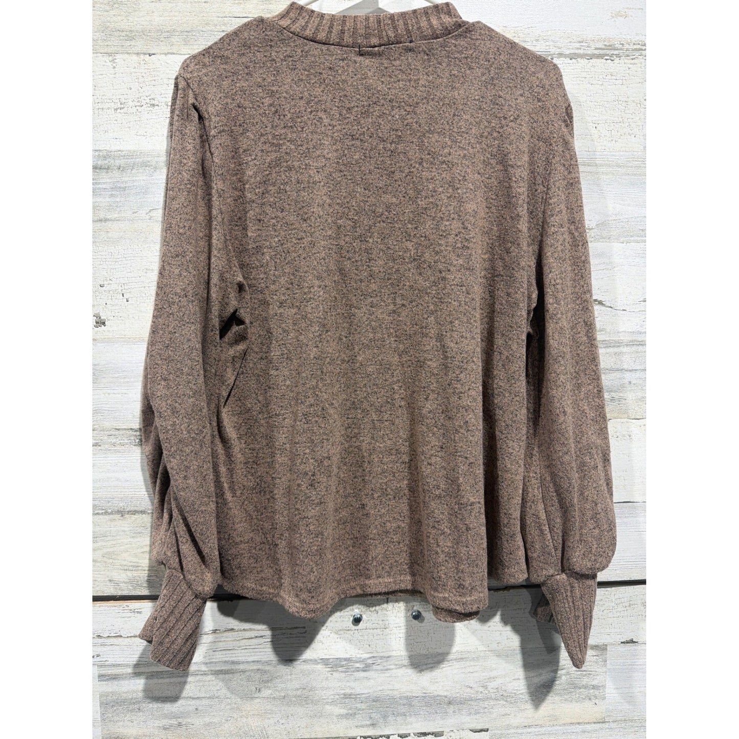Adrienne Vittadini Mock Neck Sweater Womens XL Brown Ribbed Puff Sleeve EUC2