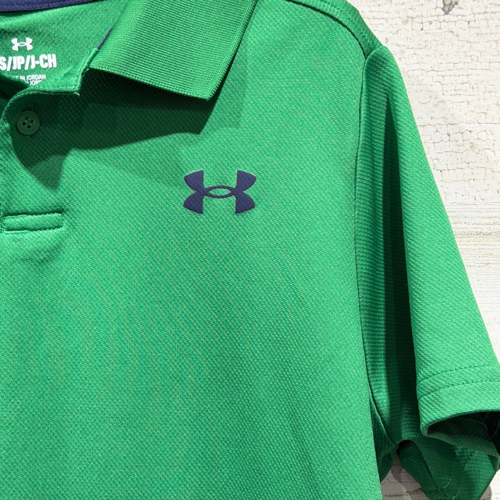 Under Armour Polo Shirt Boys Youth Small Green Short Sleeve Performance *Flawed1