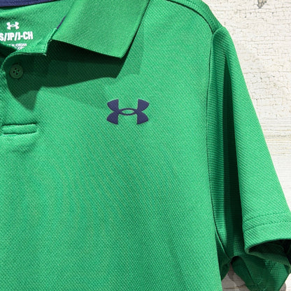 Under Armour Polo Shirt Boys Youth Small Green Short Sleeve Performance *Flawed1