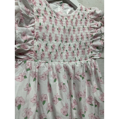 Cecil and Lou Smocked Dress Girls 4T White Pink Floral Ruffle EUC2