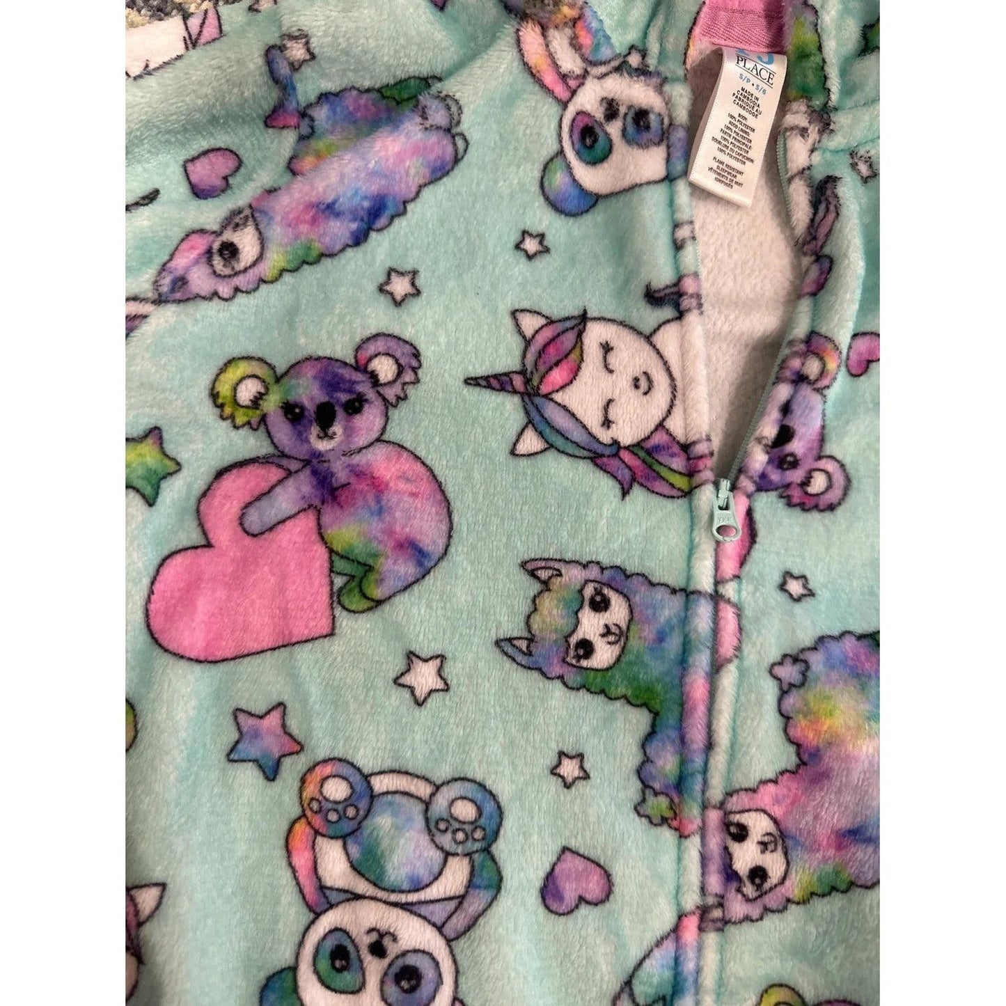 PJ Place Fleece Hooded One Piece Girls 5/6 Pink Blue Tie Dye Animals EUC Bundle4