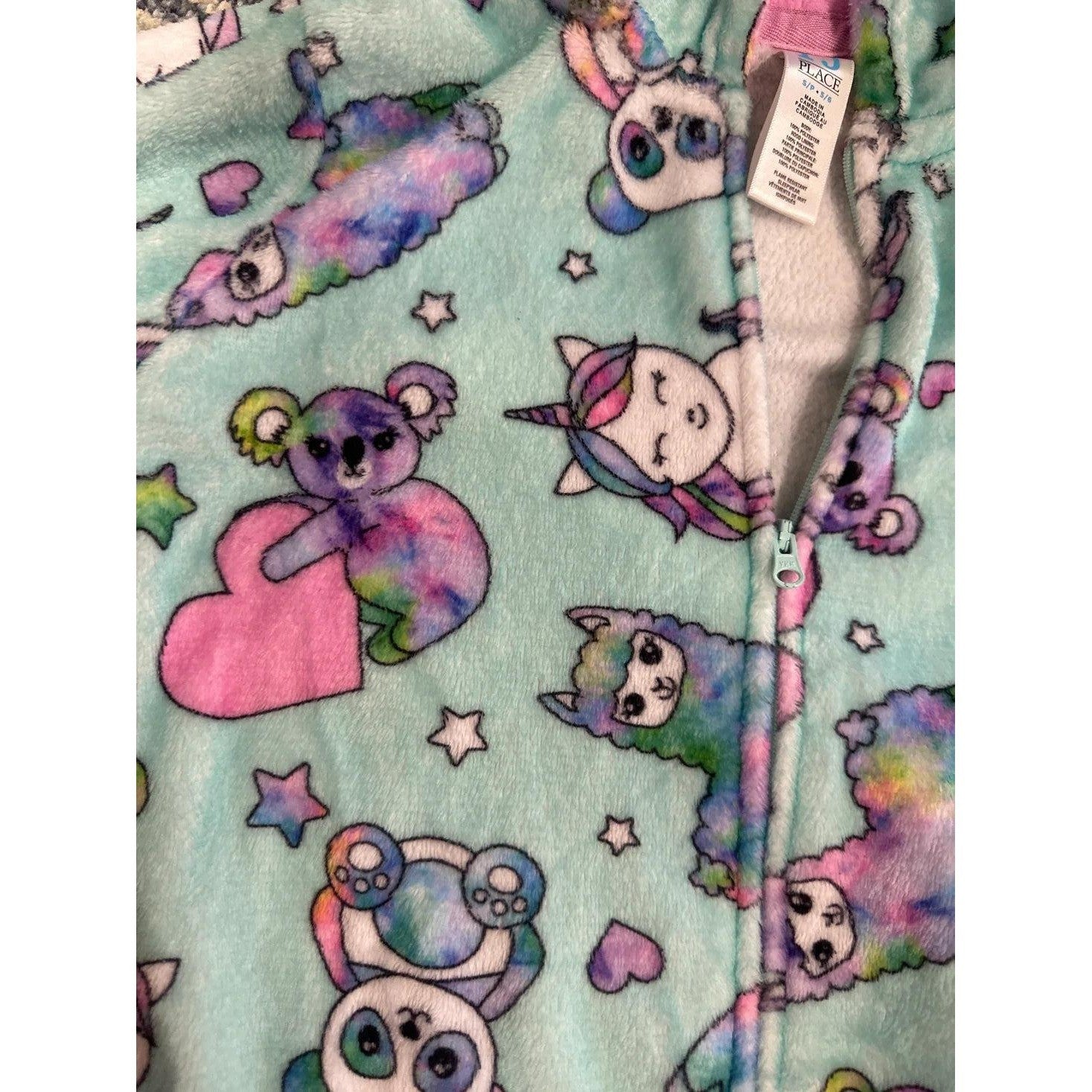 PJ Place Fleece Hooded One Piece Girls 5/6 Pink Blue Tie Dye Animals EUC Bundle4