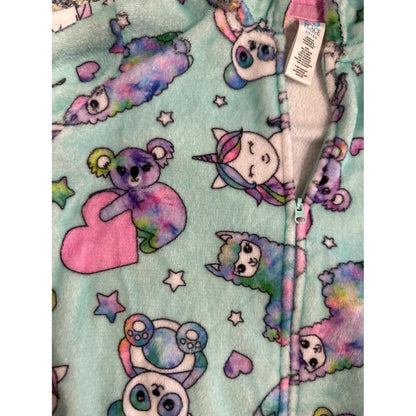 PJ Place Fleece Hooded One Piece Girls 5/6 Pink Blue Tie Dye Animals EUC Bundle4