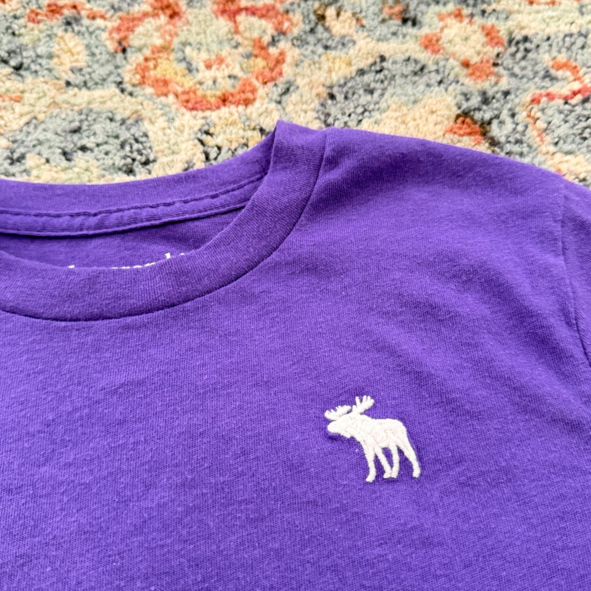 Abercrombie Kids T-Shirt Boys 7/8 Purple Logo Embroidered Preppy EUC1