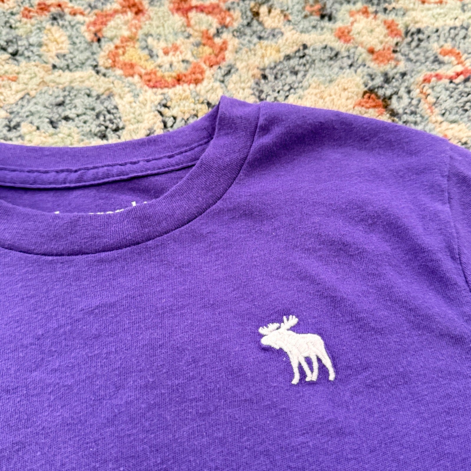 Abercrombie Kids T-Shirt Boys 7/8 Purple Logo Embroidered Preppy EUC1