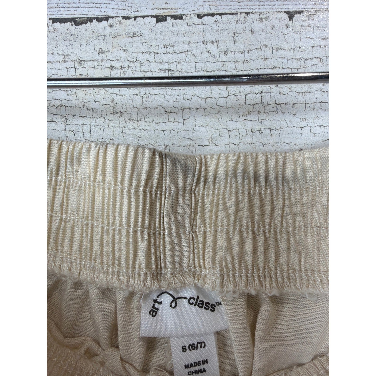 Art Class Wide Leg Pants Girls S 6-7 Cream Cotton Cargo Utility Boho EUC2