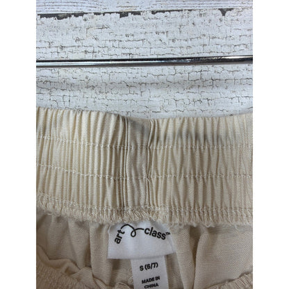 Art Class Wide Leg Pants Girls S 6-7 Cream Cotton Cargo Utility Boho EUC2