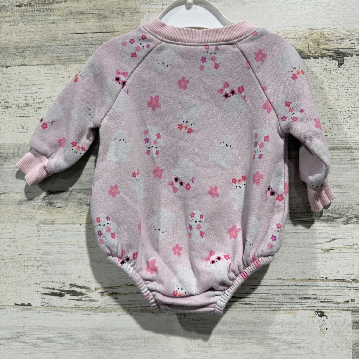 Old Navy Ghost Print Fleece Bodysuit Girls 0-3M Pink Cotton Blend Halloween4