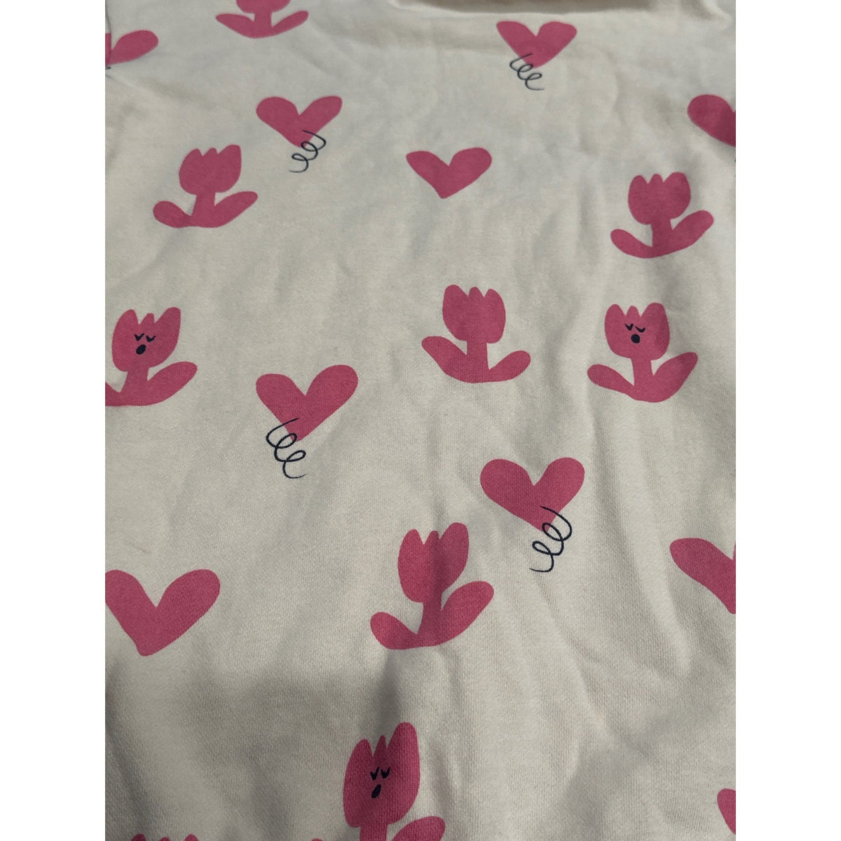Petite Mieux Sweatshirt Dress Girls 140 (10) Pink Heart Tulip Print EUC3