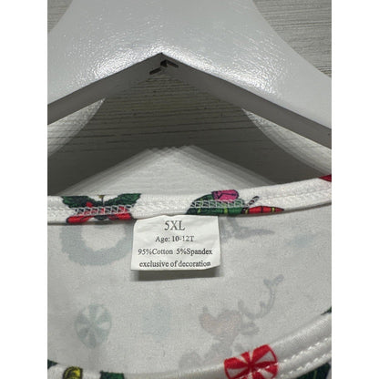 Boutique Grinch Long Sleeve Top Girls 10/12 White Christmas Ruffle EUC2