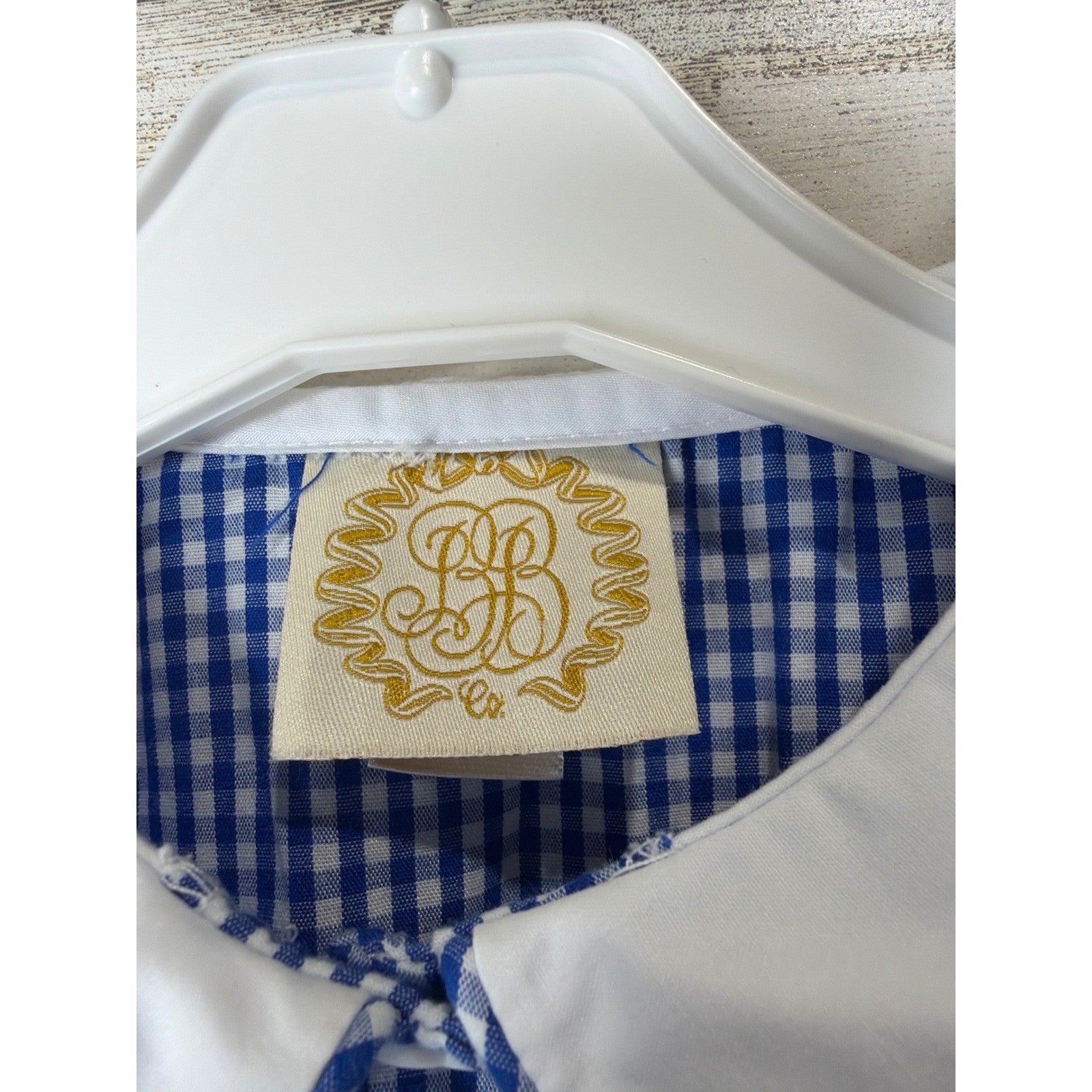 The Beaufort Bonnet Company Dress Girls 3T Blue Gingham Peter Pan Collar EUC3
