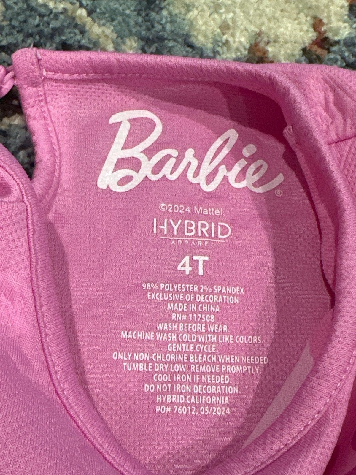 Barbie Dress Girls 4T Pink Textured Puff Sleeve Embossed Bows EUC2