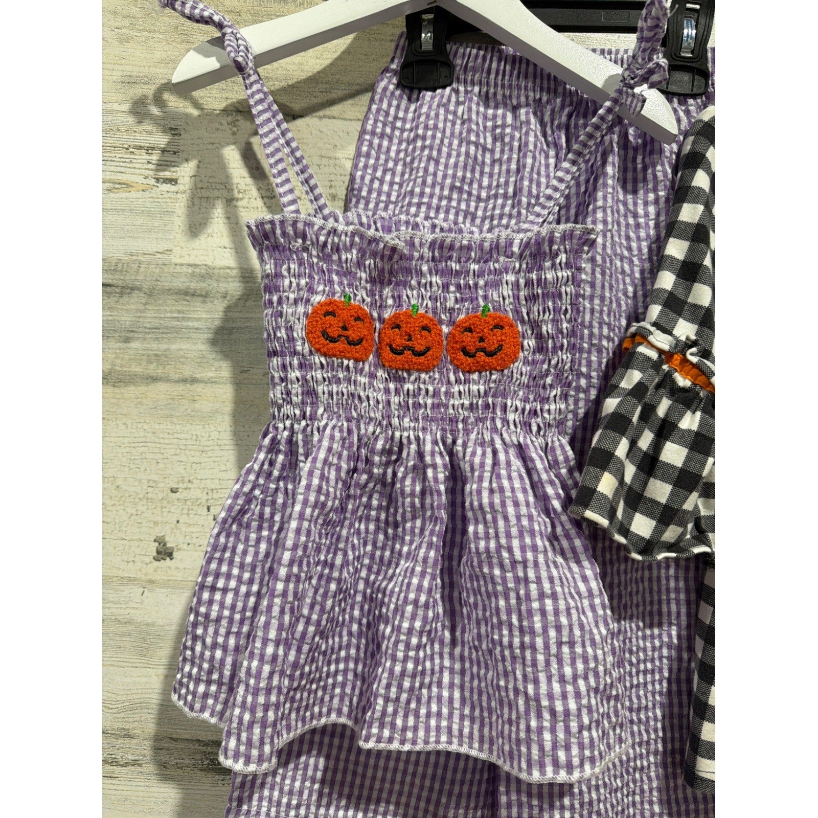 Girls 2T Pumpkin Gingham Fall Dress and Set Halloween1
