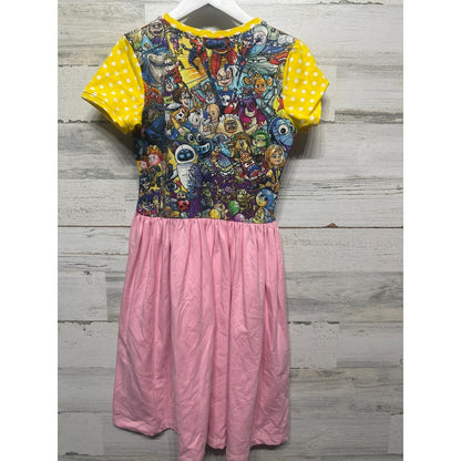 KPea Pixar Mashup Dress Girls 10-12 Pink Yellow Polka Dot Character EUC3
