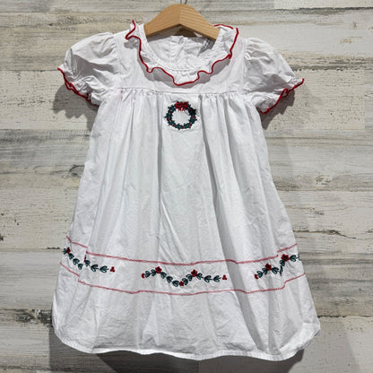 Southern Smocked Company Christmas Wreath Dress Girls 3T White Cotton Flawed*0