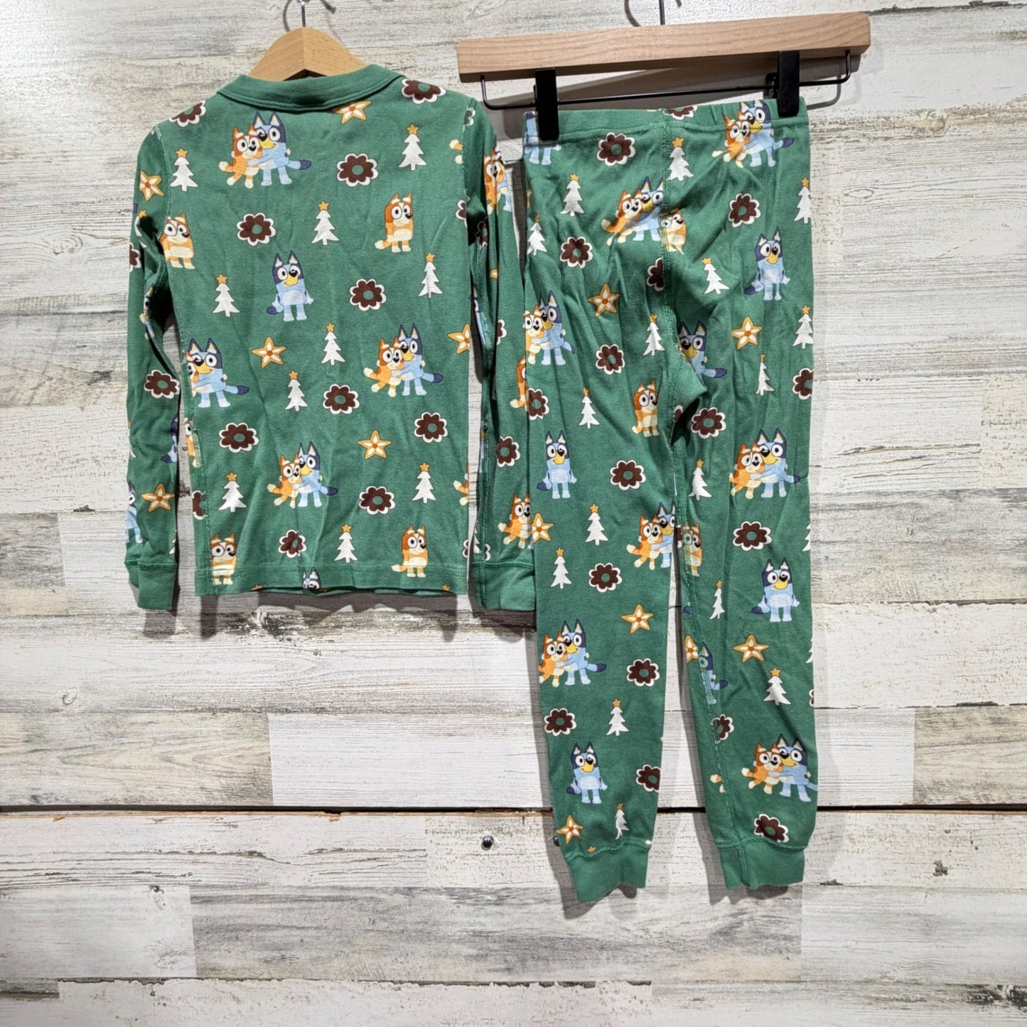 Hanna Andersson Bluey Pajamas Kids 6-7 Green Organic Cotton Holiday EUC4