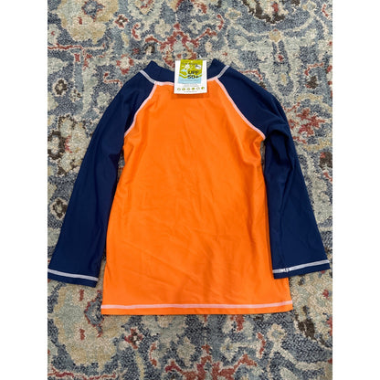 Flap Happy Rash Guard Boys 6X/7 Orange Navy Solid Bright UPF 50+ NWT2