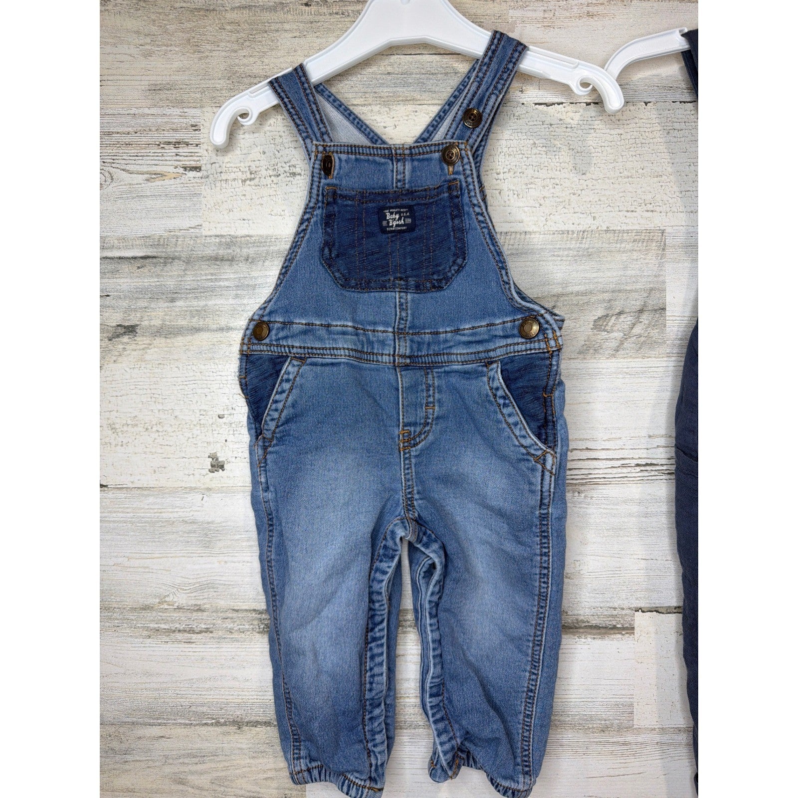 OshKosh Scene and Heard Overalls Romper Bundle Boys 12M Blue Denim Gauzy EUC1
