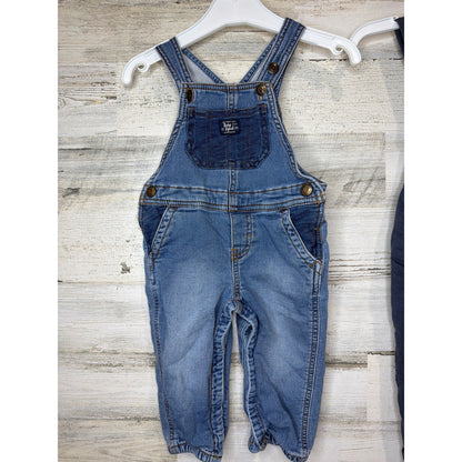 OshKosh Scene and Heard Overalls Romper Bundle Boys 12M Blue Denim Gauzy EUC1