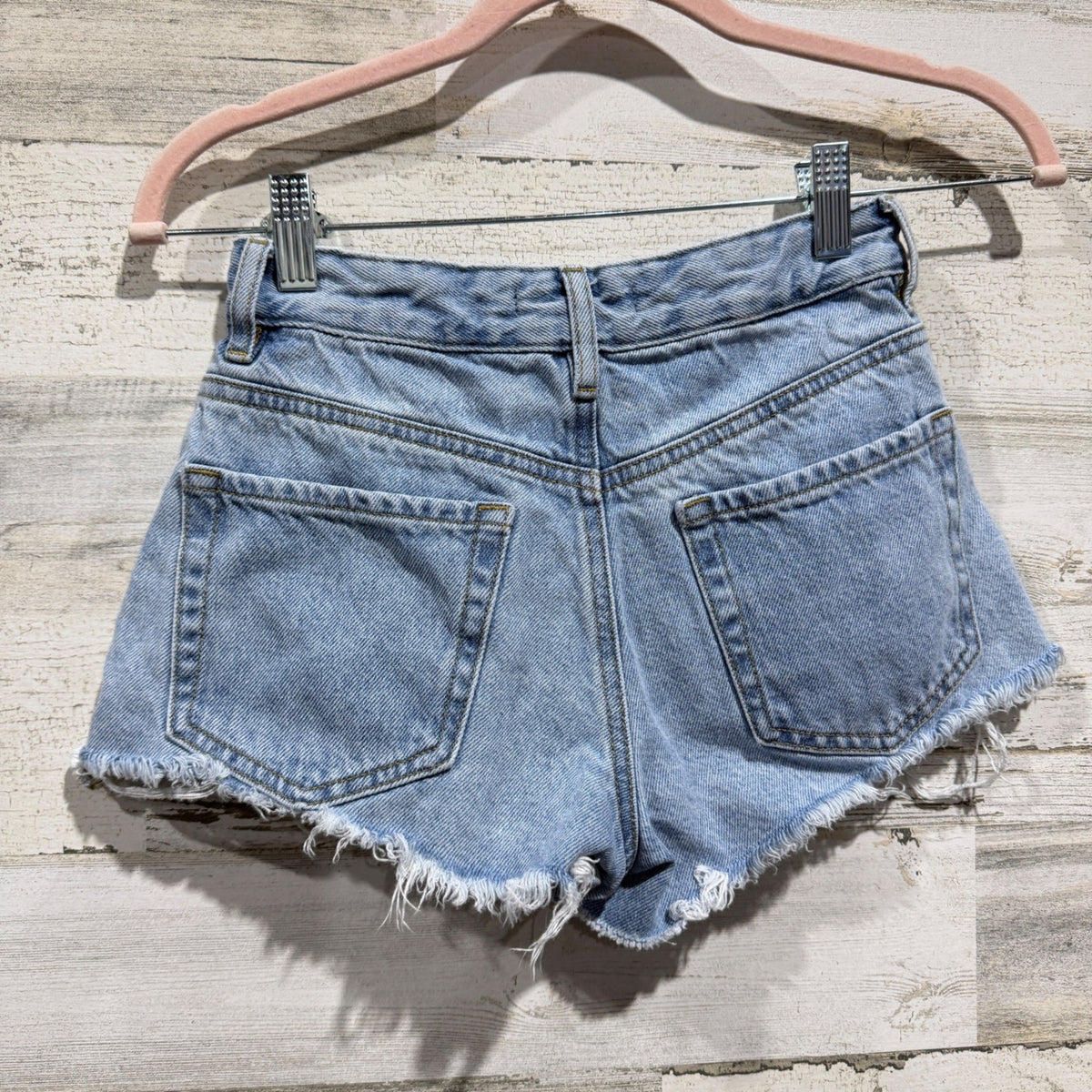 PacSun High Rise Festival Denim Shorts Womens 23 Light Blue Cotton Boho EUC2