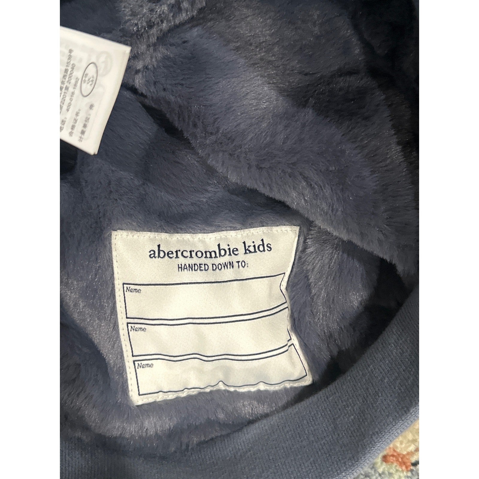 Abercrombie Kids Hooded Bomber Jacket Boys 5/6 Navy Blue Faux Fur Lined EUC3