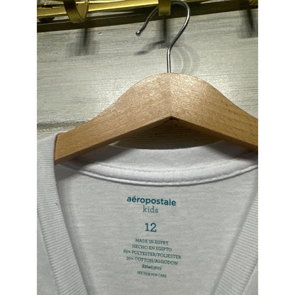 Aeropostale T-Shirt Boys 12 White Logo Graphic EUC1