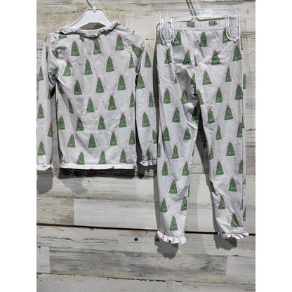 Cecil and Lou Pajama Set Girls 6 White Christmas Tree Ruffle Holiday GUC*3