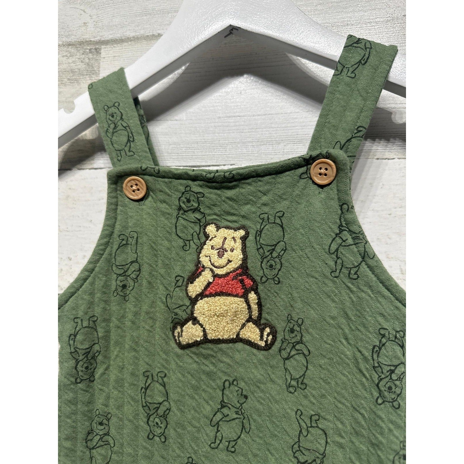 Disney Winnie The Pooh Romper Boys 6-9M Green Quilted Disneycore EUC1