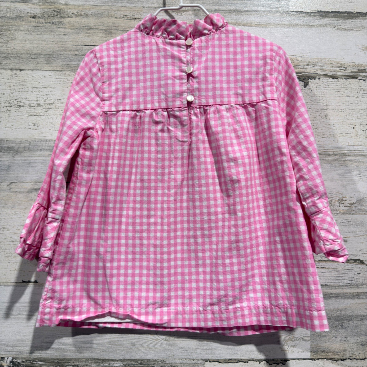 Janie and Jack Gingham Ruffle Blouse Girls 6 Pink 100% Cotton Preppy Flawed*4