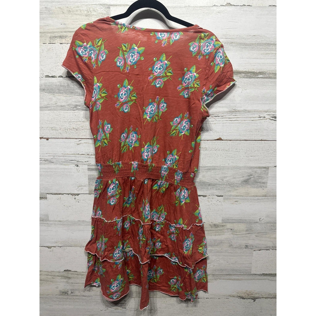 Matilda Jane Mini Dress Womens Small Rust Red Floral Smocked Tiered Ruffle EUC2