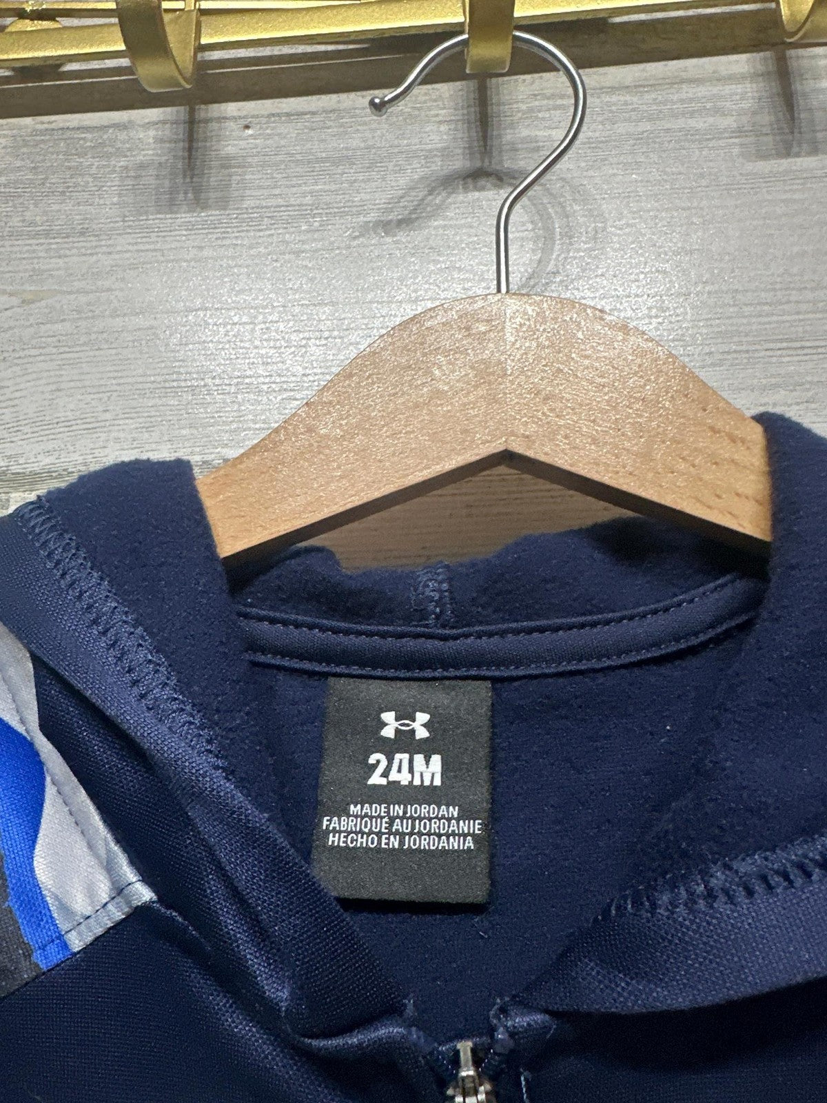 Under Armour Hoodie Boys 24M Navy Blue Camo Raglan Full Zip EUC1