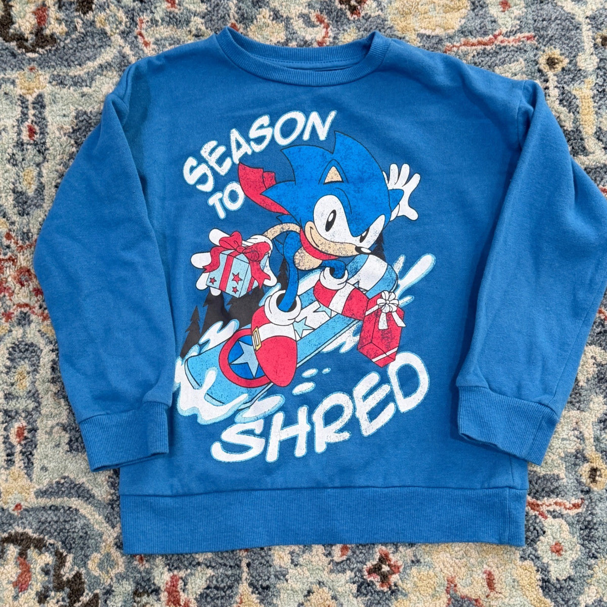Sonic The Hedgehog Sweatshirt Boys 7 Blue Season to Shred Gamer EUC0