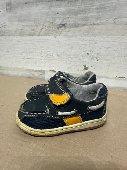 Jumping Jack Boat Shoes Boys 5.5W Navy Yellow Hook Loop Loafers Wide1