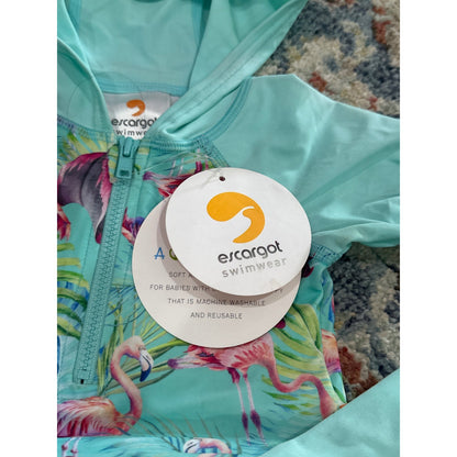 Escargot Swimsuit Baby Girls 3-6M Mint Green Flamingo Hooded Tutu NWT3