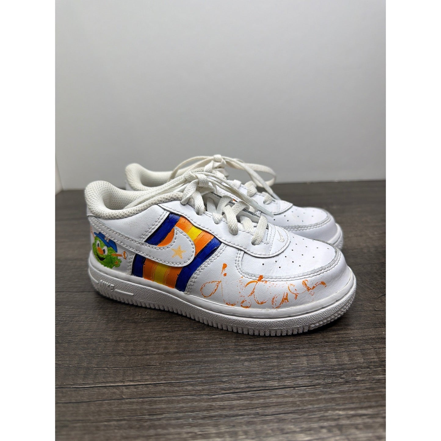 Nike Air Force 1 Kids 10C White Houston Astros Custom Baseball Sporty Flawed*2