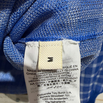 Tory Burch Gingham Cardigan Women Medium Blue Polyester Plaid Classic EUC5