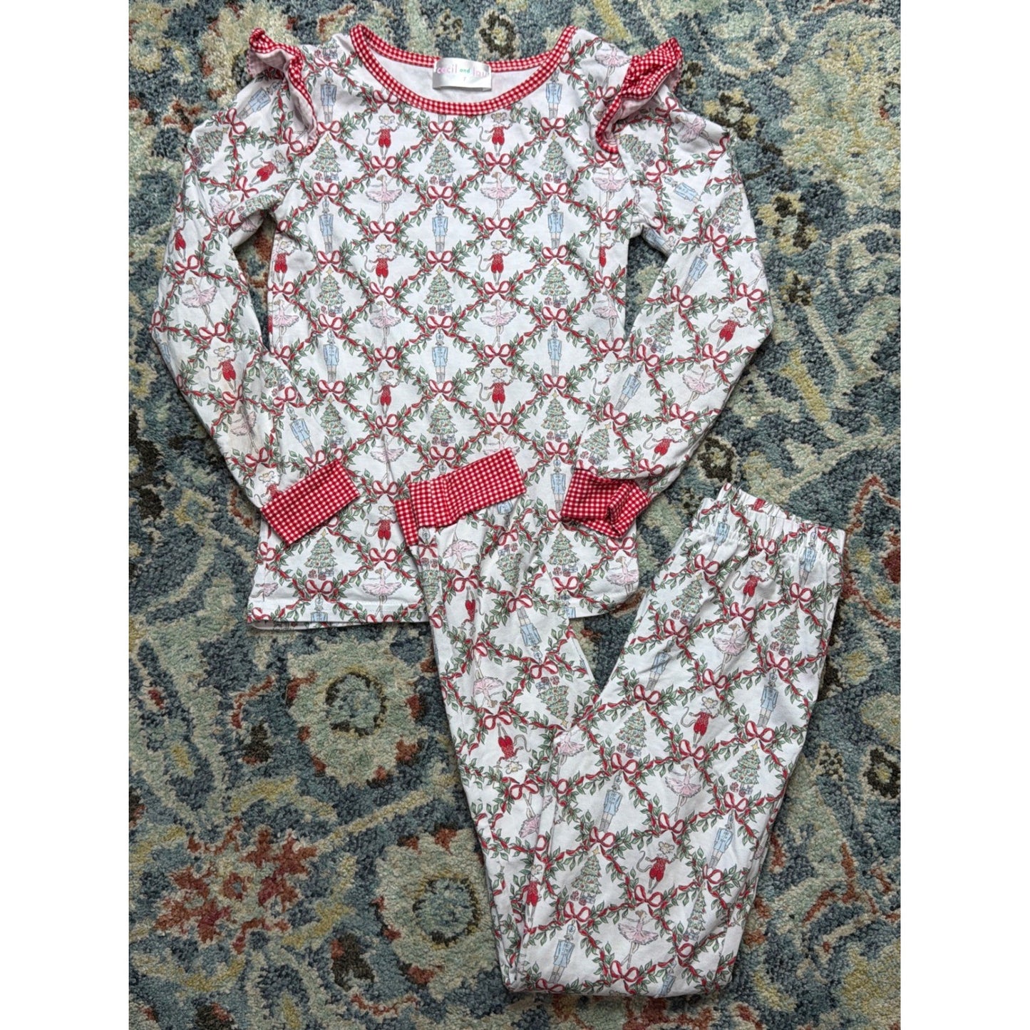 Cecil and Lou Pajama Set Girls 7 White Red Nutcracker Ruffle0