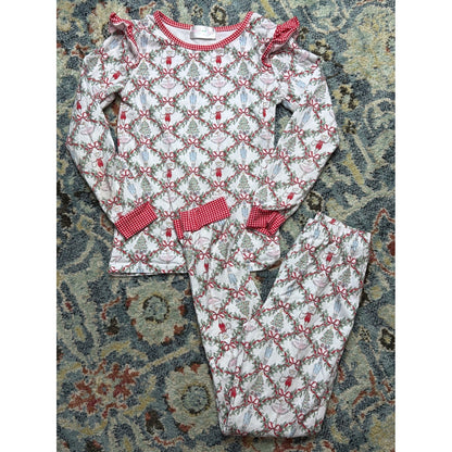 Cecil and Lou Pajama Set Girls 7 White Red Nutcracker Ruffle0
