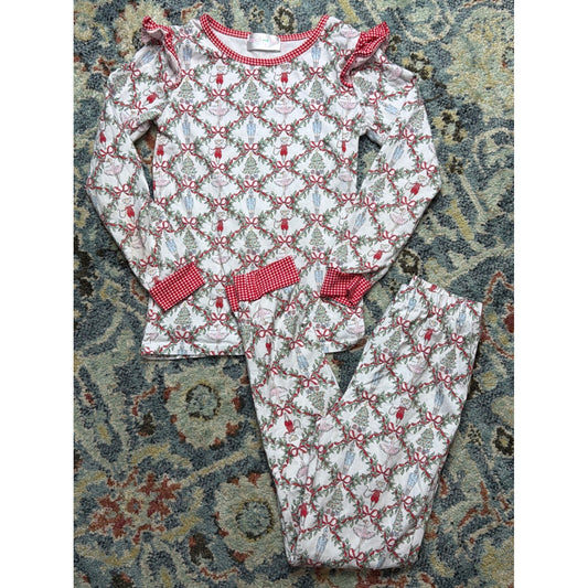 Cecil and Lou Pajama Set Girls 7 White Red Nutcracker Ruffle0