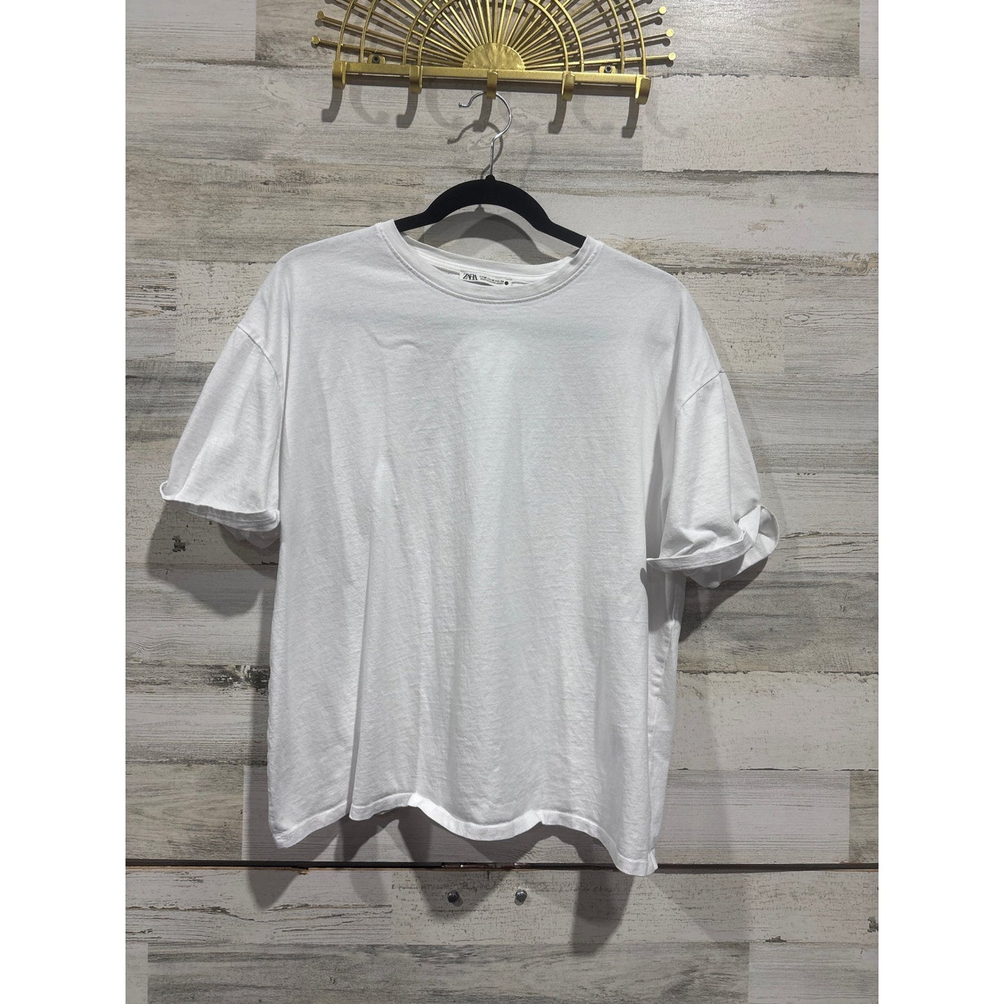 Zara T Shirt Women Medium White Short Sleeve Crewneck Boxy Basic EUC0