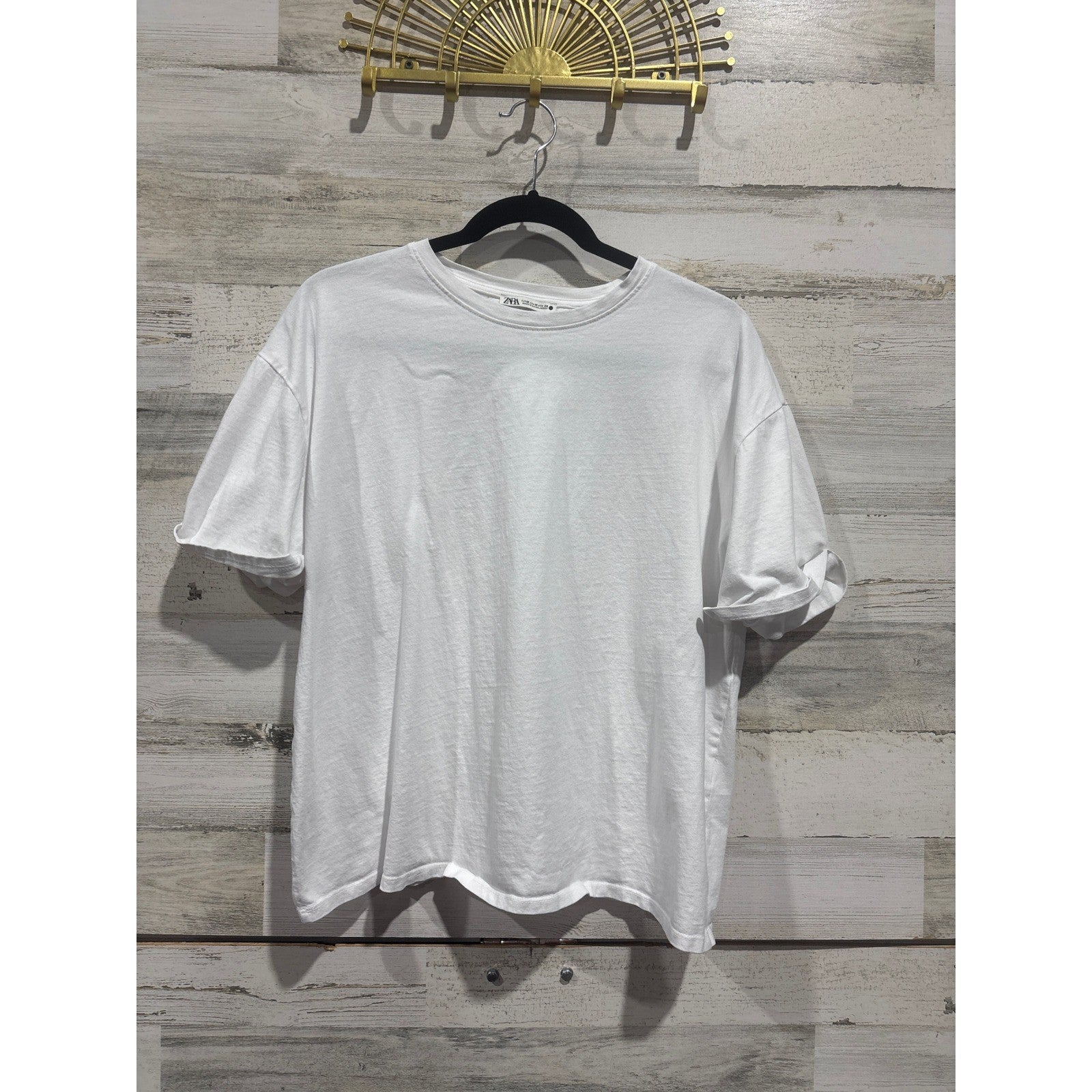 Zara T Shirt Women Medium White Short Sleeve Crewneck Boxy Basic EUC0