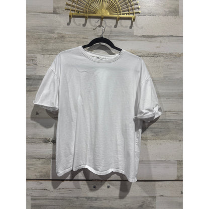 Zara T Shirt Women Medium White Short Sleeve Crewneck Boxy Basic EUC0