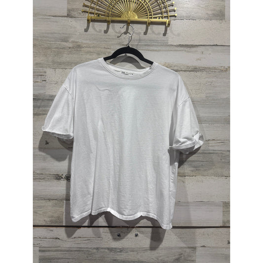 Zara T Shirt Women Medium White Short Sleeve Crewneck Boxy Basic EUC0