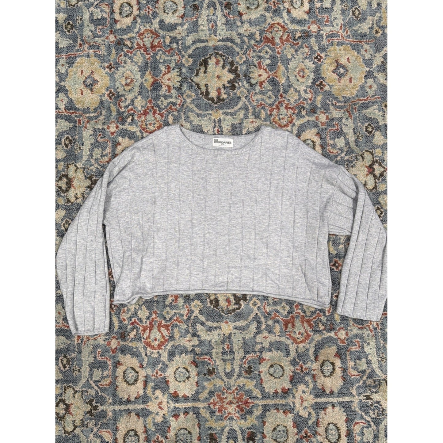Boxy Sweater Women XXL Gray Ribbed Cropped Pullover Gorpcore EUC0