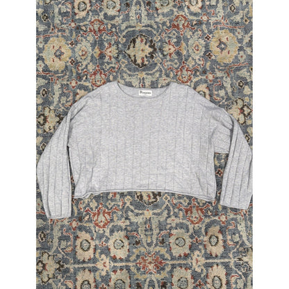 Boxy Sweater Women XXL Gray Ribbed Cropped Pullover Gorpcore EUC0