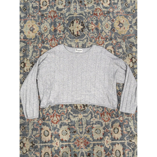 Boxy Sweater Women XXL Gray Ribbed Cropped Pullover Gorpcore EUC0
