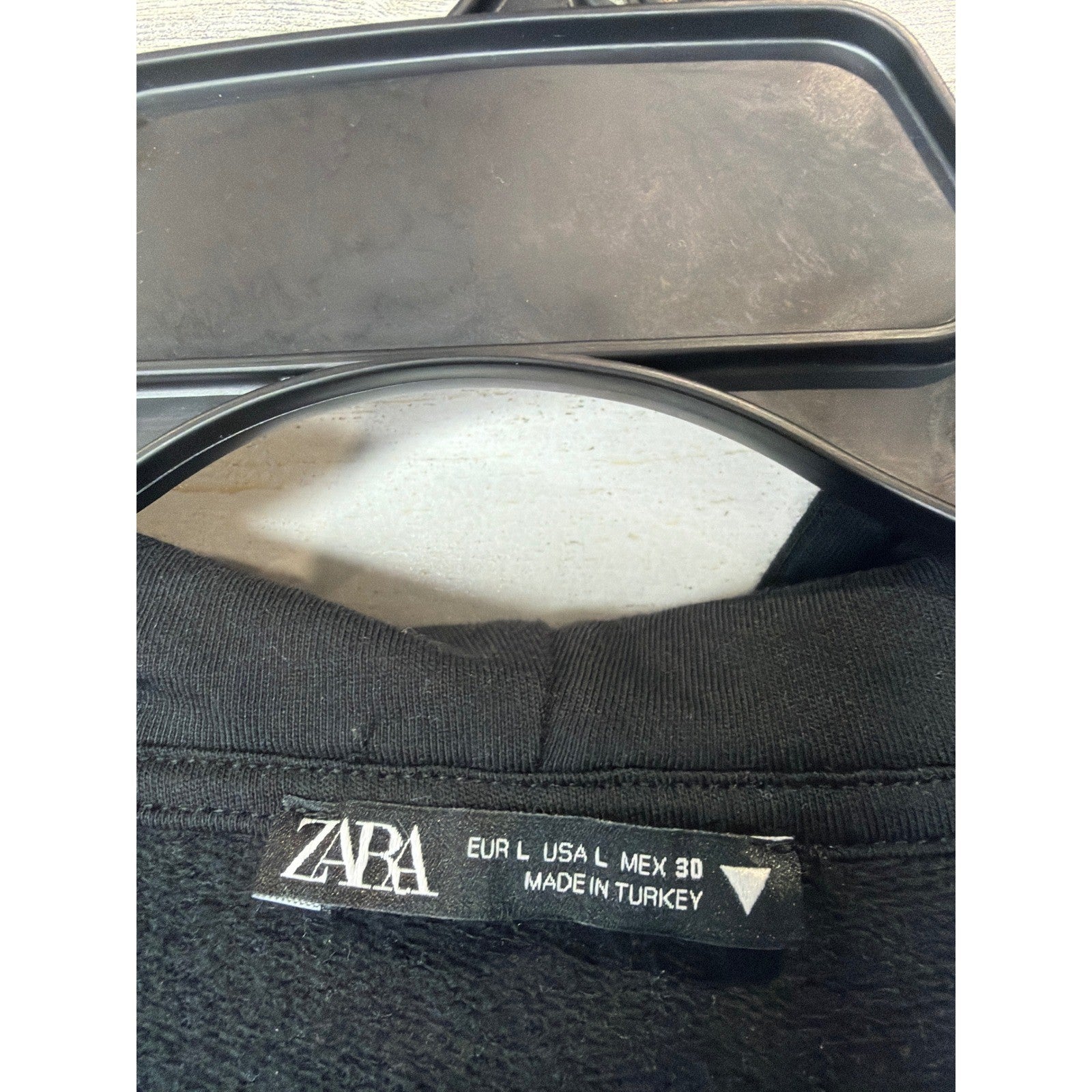 Zara Hoodie Women Large Black Manhattan NYC Cropped Boxy Streetwear EUC2
