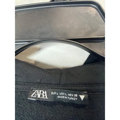 Zara Hoodie Women Large Black Manhattan NYC Cropped Boxy Streetwear EUC2