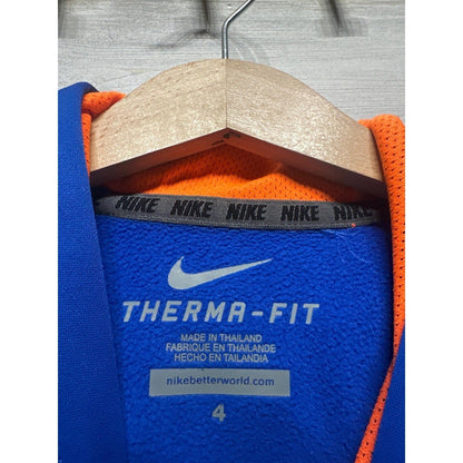 Nike Therma-FIT Hoodie Boys 4 Blue Orange Football Graphic EUC1