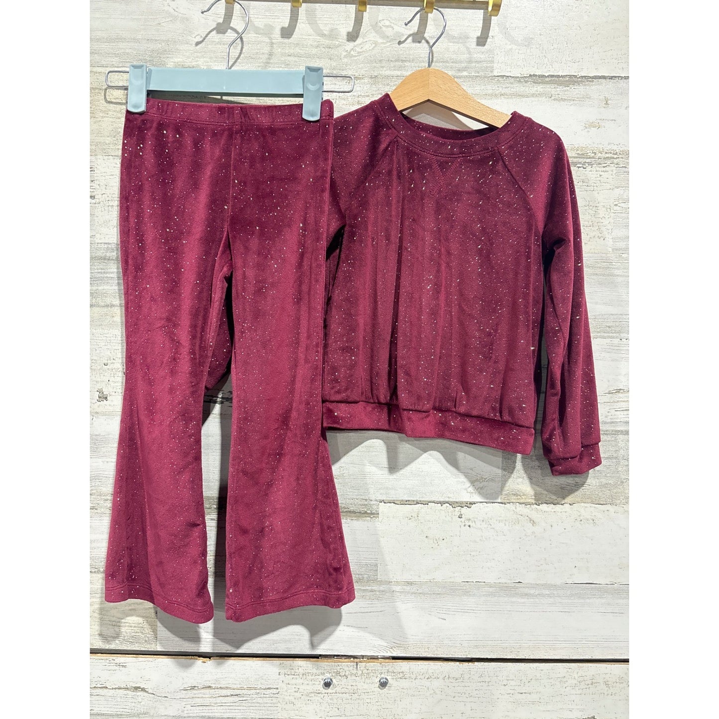 Cat & Jack Outfit Lot Girls 5T Pink Maroon Denim Hearts Velour Sparkle Bundle1